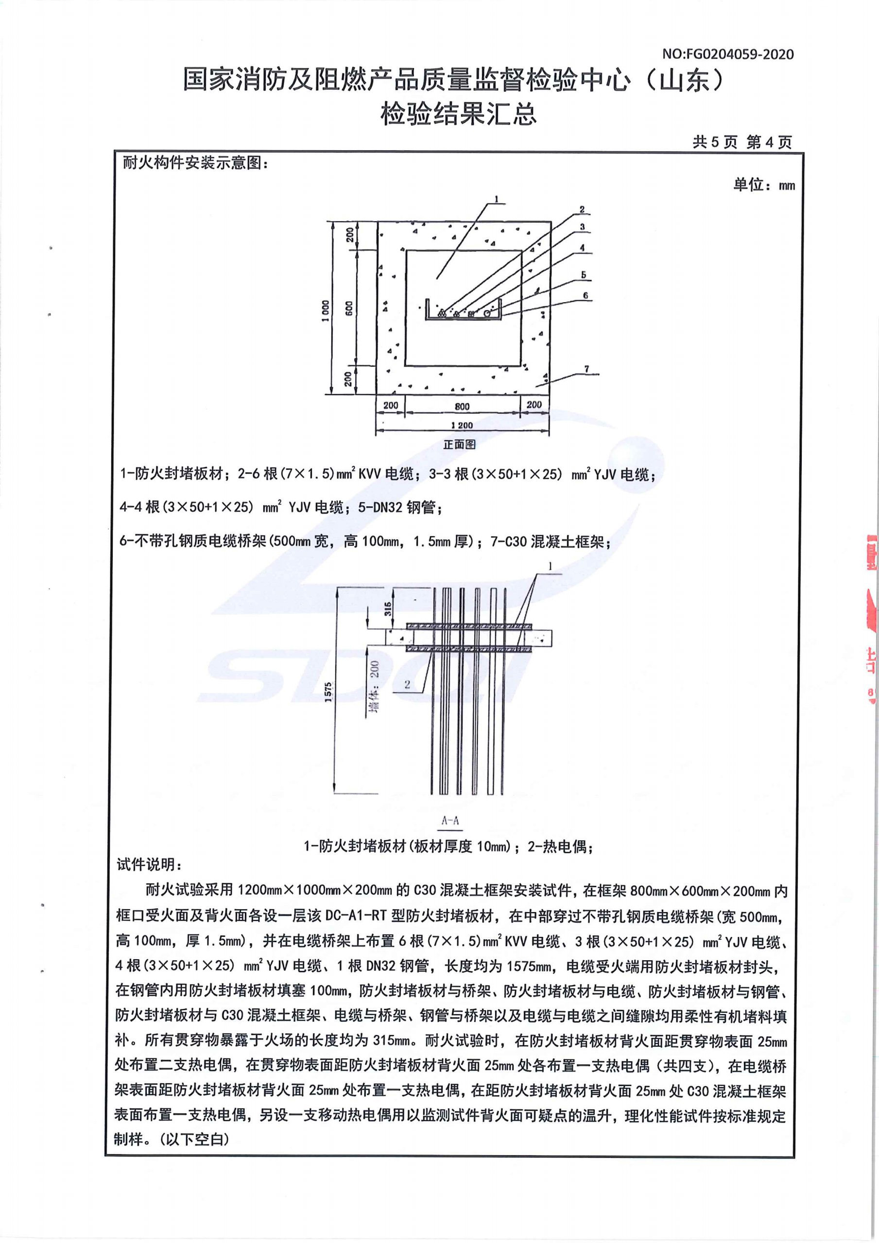 防火封堵板材DC-A1型式試驗報告